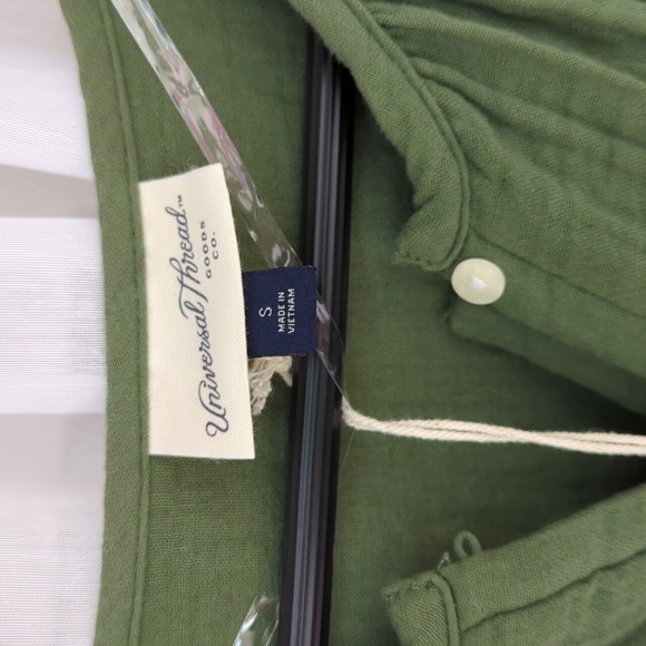 NWT Women's Balloon Long Sleeve Tie-Front Shirtdress Universal Thread Green Sz S - Picture 6 of 11